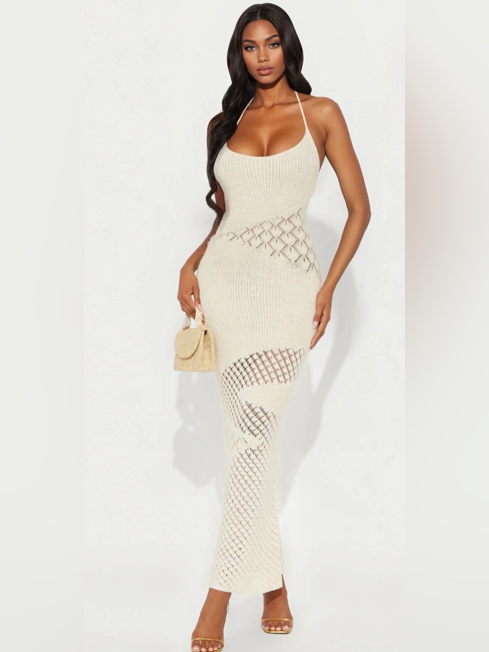 Fashion Nova Cream Crochet Maxi Dress
